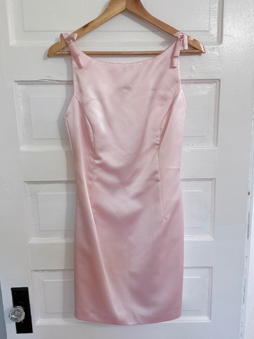 En Francais by Huey Waltzer Bow Shoulder Satin Shift Dress Size 8